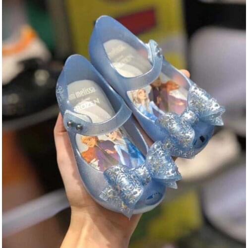Mini Melissa Frozen Elsa Girl Jelly Sandals Butterfly Knot Kids Sandals Original Children Beach Shoes Non-slip Melissa Shoes