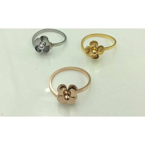 Fashion Stainless Steel Love Camellia Flower Openings Ring Rose Gold Color Women Party Wedding Gift