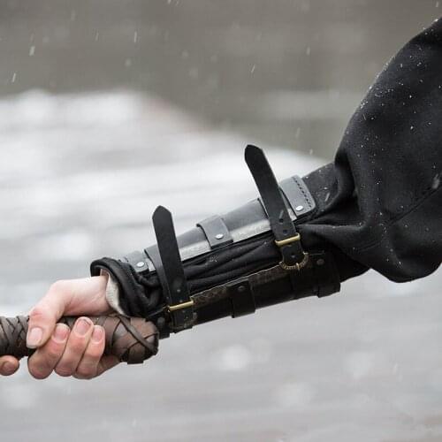 Adult Men medieval Warrior Larp Knight leather Arm Bracer with Buckle Armor Rivet Steampunk Archer Gauntlet Cos Costume For Men