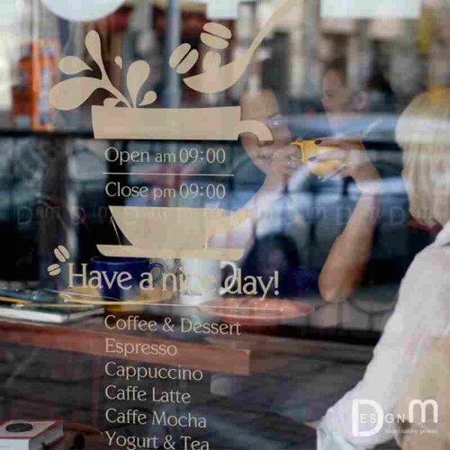 Business Hours Coffee Shop Sticker Milk tea Decal Cafe Cup Poster Vinyl Art Wall Decor Mural Bread Coffee Break Glass Decals
