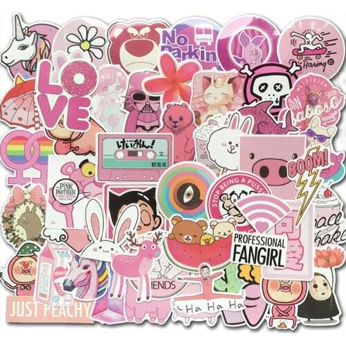 50Pcs/Pack PVC Waterproof Funny Pink Girls Stickers Toys Luggage Sticker For Moto Car Suitcase Cute Laptop Kids Stickers Decals