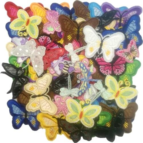 Random 20g Butterfly Bee Dragonfly Patch Embroidery Patches for T-shirt Iron on Appliques Clothes Clothing Badges Sticker