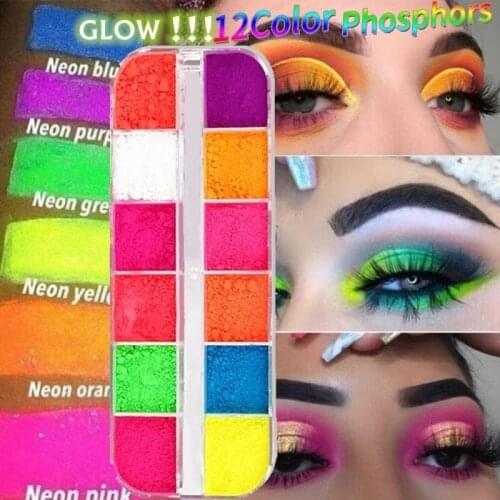 12 Colors Mixed Neon Loose Powder Eye Shadow Waterproof Fluorescence Mineral Spangle Brighten Skin Cosmetics Not Luminous