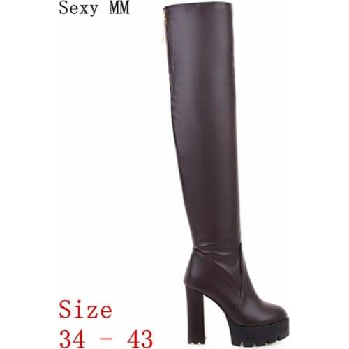 Autumn Winter Warm Platform High Heels Boots Women Over-the-Knee Boots Stretch Woman Thigh High Boots Plus Size 34-40.41.42.43