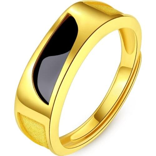 Couple Leaf Wedding Ring Black Oil Driping Matte Gold Color Resizable Finger Jewelry for Women Men Never Fade