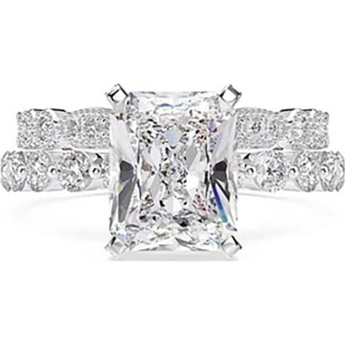 Real 925 Sterling Silver Eternity Ring Sets for Women 9*11MM Simulated Moissanite Sona Diamond Wedding Band Fine Jewelry