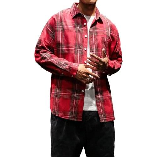 New Fashion Mens Plaid Shirts Long Sleeve Retro Wild Casual Shirt Tops Male Harajuku Striped Streetwear Shirts Kpop Clothes