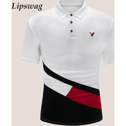 2021 Fashion Eagle Embroidery Cotton Polo Shirts Men Summer Casual Short Sleeve Tops For Male Patchwork Turn-down Collar Shirt