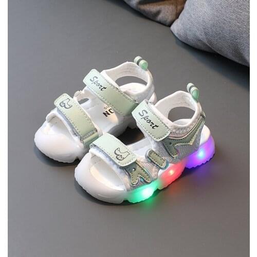 Girls Boys Sandals 2021 Summer New Childrens Light-up Shoes Anti-kick Beach Shoes Kids Breathable Casual Flats Fashion 15-30