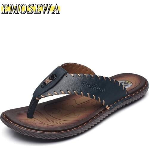 New Luxury Brand Handmade Genuine Leather Shoes Men Casual Shoes Beach Flip Flops Sneakers Summer Outdoor Footwear Flat Sandals