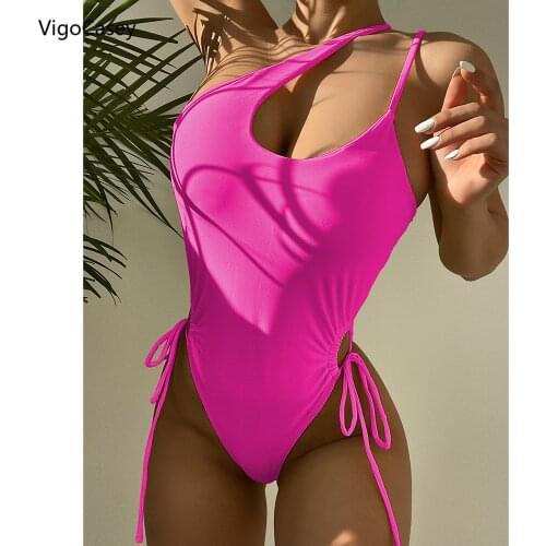 VigoCasey Sexy One Piece Swimsuit 2021 Swimwear Women One Shoulder Bodysuit Push Up Monokini Brazilian Bathing Suit Beachwear