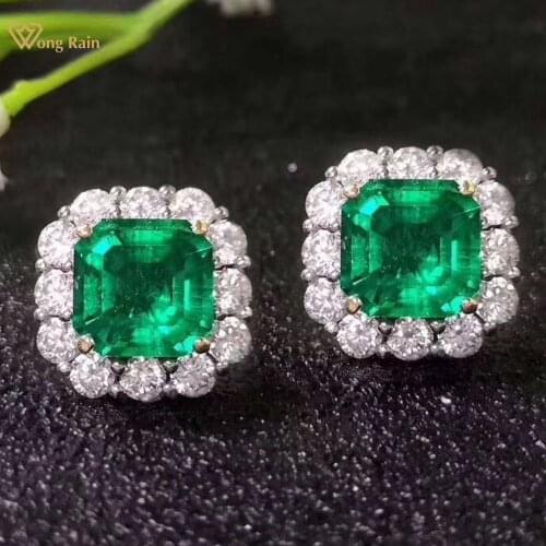 Wong Rain Vintage 100% 925 Sterling Silver Emerald Gemstone Diamonds Ear Studs Cocktail Party Earrings Fine Jewelry Wholesale