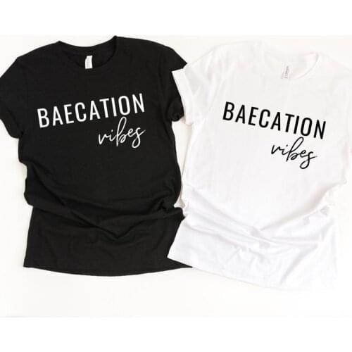 Skuggnas New Arrival Baecation Vibes T shirt Couples Vacation Shirts Honeymoon Vibes t shirts Matching t shirt Drop Shipping