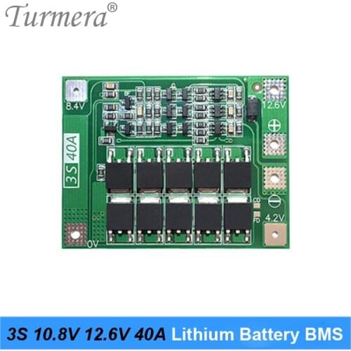 Turmera 3S 40A BMS 18650 21700 26650 Lithium Battery Standard Protected Board 10.8V 12.6V for Screwdriver Drill and Headlamp Use