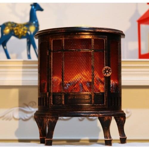 LED Fireplace Lantern Decorative Flameless Log Fire Effect Vintage Lamp Battery USB Operated Table Light Decor