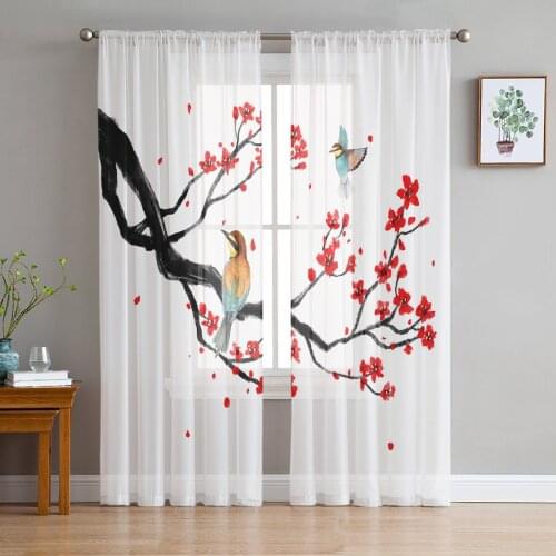 Chinese Style Flower Bird Window Tulle Curtains for Living Room Bedroom Hotel Luxury Decoration Sheer Curtains