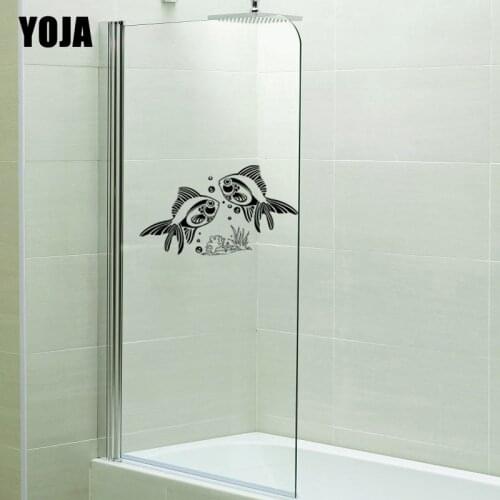 YOJA 17x29.5CM Water Grass And Goldfish Decoration Home Wall Stickers Bathroom Glass Applique G2-0171