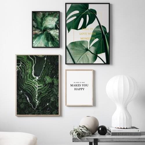 Green Terraced Field Monstera Leaves Nordic Posters And Prints Wall Art Canvas Painting Wall Pictures For Living Room