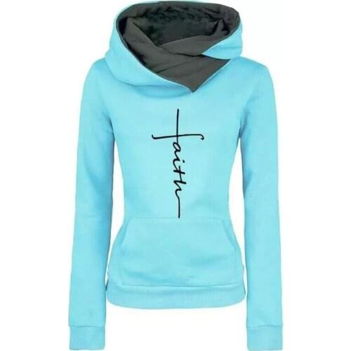 Autumn Winter Hoodies Sweatshirts Women Faith Embroidered Sweatshirt Long Sleeve Pullovers Christmas Casual Warm Hooded Tops