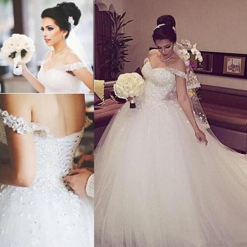 2021 Off The Shoulder Lace Ball Gown Wedding Dresses Elegant Tulle Custom Made Bridal Gowns Vestidos De Novia