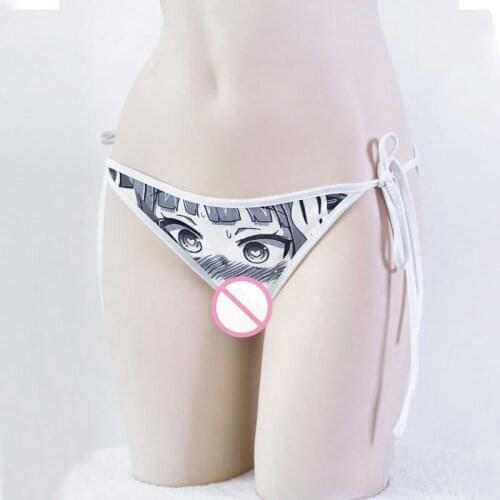 Women Cartoon Face Expression Pattern Printed Underwear Erotic Sexy Briefs Low-Rise Bandage Panties Girls Sexy Cosplay Costume