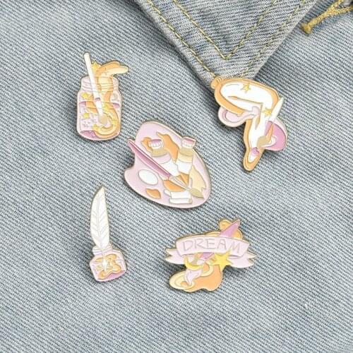 Artist Dream Enamel Pins Custom Brush Palette Paint Clock Badges for Shirt Coat Lapel Pin Brooches Jewelry Gifts for Friend Kids