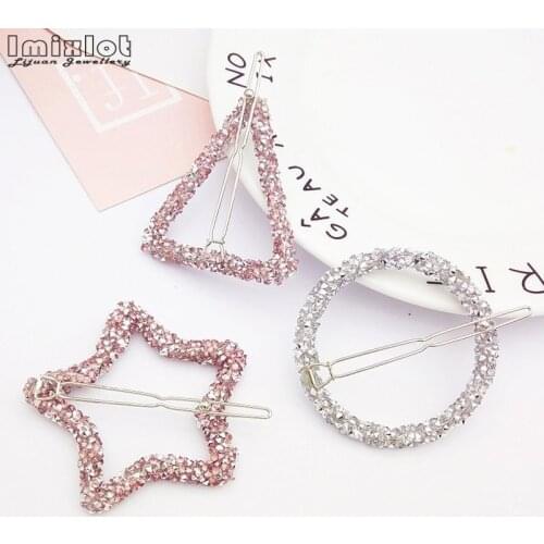 1 PC Fashion Crystal Rhinestones Hairpin Star Triangle Round Shape Women Hair Clips Barrettes Hair Styling Accessories
