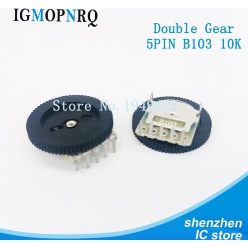 10PCS/LOT 16*2mm Double Gear tuning potentiometer B103 10K 5Pin Dial Potentiometer