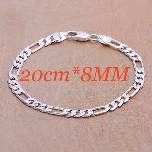 10pcs Fashion silver jewelry Men jewelry 8MM bracelets Chain jewelry wholesale bracelet Free shipping