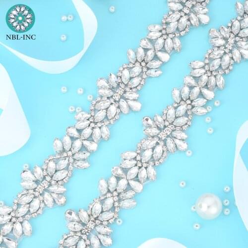 10 yards) Wholesale silver crystal rhinestone applique trim hand beaded sew on iron on for wedding dresses WDD1096