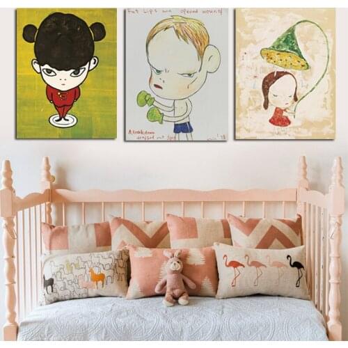 3 Panels Yoshitomo Nara Cartoon Girls Sleepwalking Doll Canvas Painting Poster Print Scandinavian Pop Art For Kids Room Decor