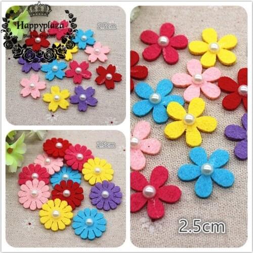 30pcs Mix Colors Non-woven Fabric Pearl Flower Applique Patches Felt Accessories DIY Craft Scrapbooking,2.5cm