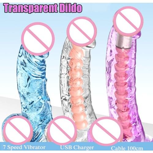 7 Frequence Vibrator Transparent Realistic Dildos for Women Masturbation Anal Plug Penis Dildo Strong Suction Cup Sex Toys