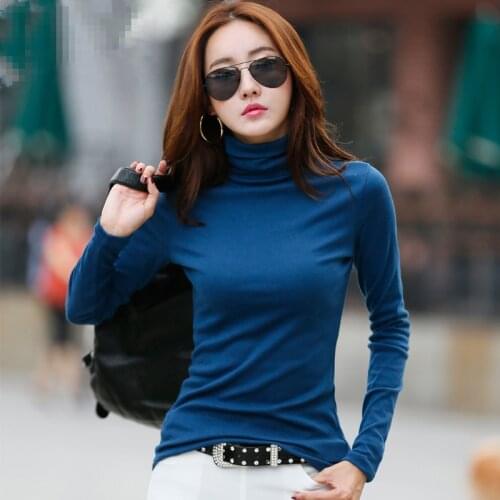 Big SALE!! 2020 New Arrival Womens Clothing T-shirt in Autumn/Winter Multicolor Turtleneck Long Sleeve Tops Warm Basic Shirt