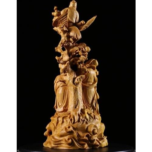 CCZHIDAO Sanxing 19CM tres estrellas de la mitología Fu, Lu, Shou de madera maciza decoración casera afortunada talla Regalo de
