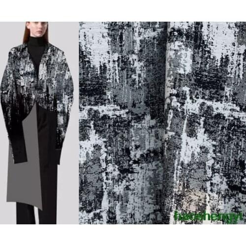 Black and white irregular smear oil painting earth texture texture three-dimensional jacquard creative fashion fabric