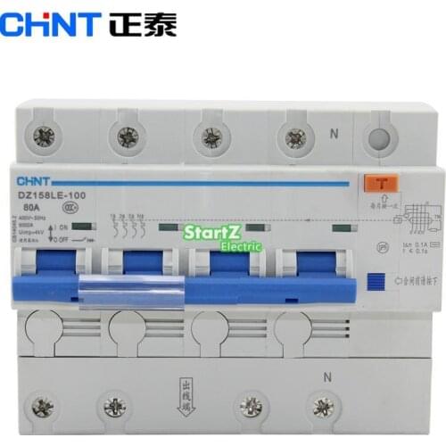 CHNT DZ158LE-100 4P 80A 100A Residual current Circuit breaker RCBO