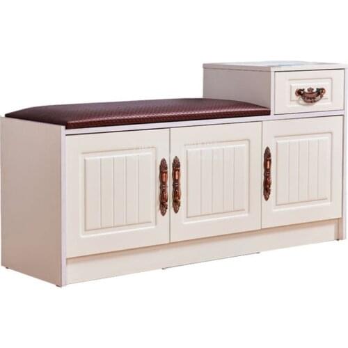 New Europe Style Wood Shoes Cabinet With 1-Drawer 3-Door Soft Seat Cushion Modern Shoes Changing Stool Bench Storage Organizer