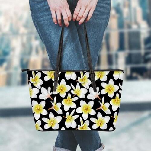 FORUDESIGNS Yellow Plumeria Hawaiian Flowers 3D Pattern Fashion Ladies Handbags Top-handle Female Casual Messenger Bags Handbag