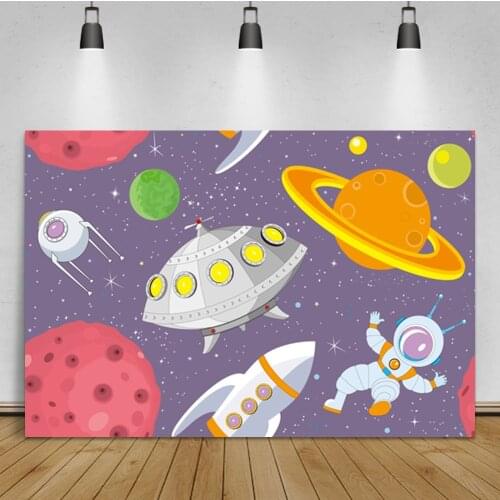 Laeacco Baby Birthday Photophone Little Astronaut Photo Backgrounds Universe Space Rocket UFO Planet Photography Backdrops Props