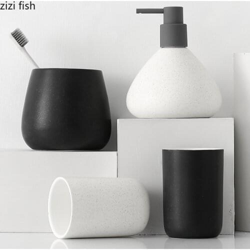 Nordic Ceramics Lotion Bottle Mouthwash Cup Soap Dish Bathroom Supplies Four Piece Set Home Bathroom Accessories Five-piece Set