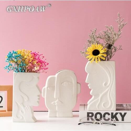 Nordic Style Creative Art Human Face Ceramic Vase Decoration Home Living Room Dried Flower Flower Arrangement Abstract Ornaments