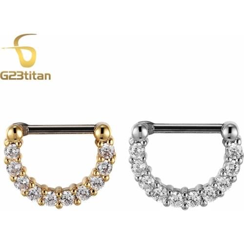 G23titan Zirconia Small Septum Rings for Women Anti allergic G23 Titanium Pole Crystal Nose Ring Body Jewelry