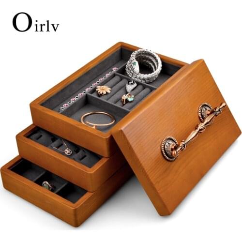 Oirlv Grey Multifunctional Solid Wood Box High Capacity Microfiber Jewelry Organizer Storage for Earrings Rings Necklace