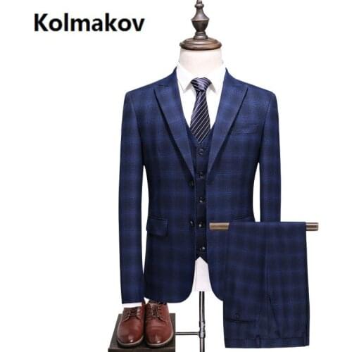 Jacket+Vest+Pants) 2019 Mens fashion Suit Slim Fit Business Suit Men Luxury mens stripe Wedding Suits Formal Wear dress