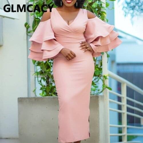 Cold Shoulder Slim Bodycon Midi Dress Formal Elegant Evening Party Dress