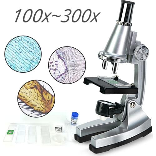 Optical Magnification 100X 200X 300X Students HomeSchool Biological Microscope Monocular Childrens Biology Teaching Microscopio
