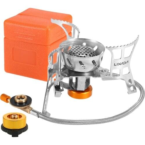 Portable Outdoor Stove Windproof Camping Gas Stove Camping Cooking Stove Foldable Split Burner with Gas Conversion Head Adapter