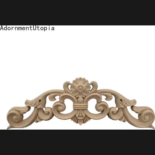 Rectangle Carving Natural Wood Appliques for Furniture Cabinet Unpainted Wooden Mouldings Decal Vintage Decoration Accessories