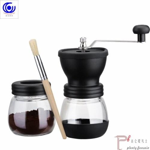 HOT Manual Coffee Grinder with Storage Jar Soft brush Conical Ceramic Burr Quiet and Portable espresso spice grinders